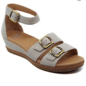 Dansko Women's Sandals in Cream with Gold Buckles